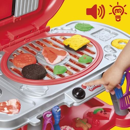 Playdoh Délices Grillés Bbq Factice, Coffret De Pâte à Modeler Avec Sons Et Lumieres, 17 accessoire