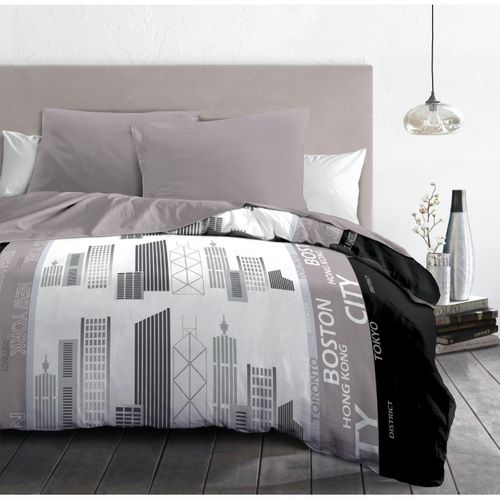 Parure De Couette Microfibre District - 1 Housse De Couette 220x240 Cm + 2 Taies 63x63 Cm - Gris