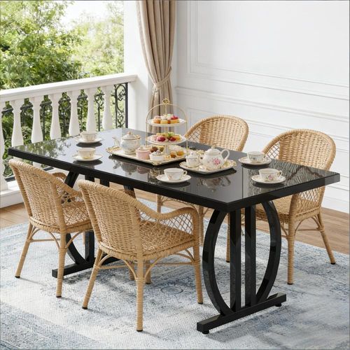 Table De Salle à Manger Rectangulaire 160x80x75 Cm, Plateau En Mdf, Pieds En Métal, Noir