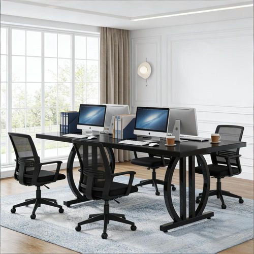 Table De Salle à Manger Rectangulaire 160x80x75 Cm, Plateau En Mdf, Pieds En Métal, Noir