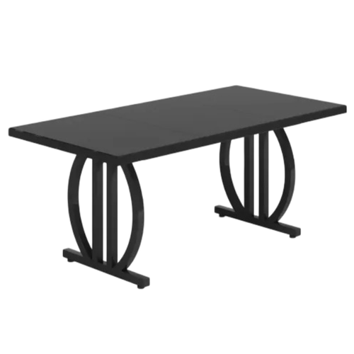 Table De Salle à Manger Rectangulaire 160x80x75 Cm, Plateau En Mdf, Pieds En Métal, Noir