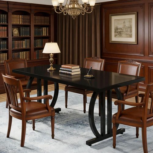 Table De Salle à Manger Rectangulaire 160x80x75 Cm, Plateau En Mdf, Pieds En Métal, Noir