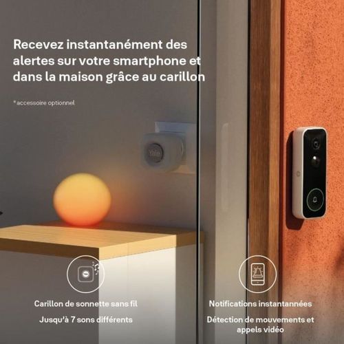 Carillon Sans Fil Pour Sonnette Vidéo, 7 Mélodies, Volume Réglable, Blanc