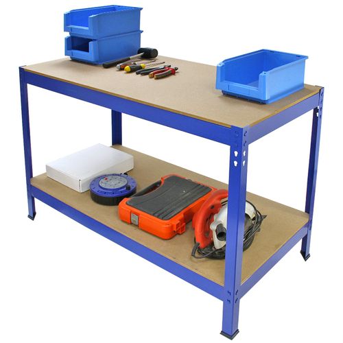 2 X Rayonnage T-rax 90cm Bleu et Etabli De Travail Q-rax Bleu 120 Cm Acier Garage