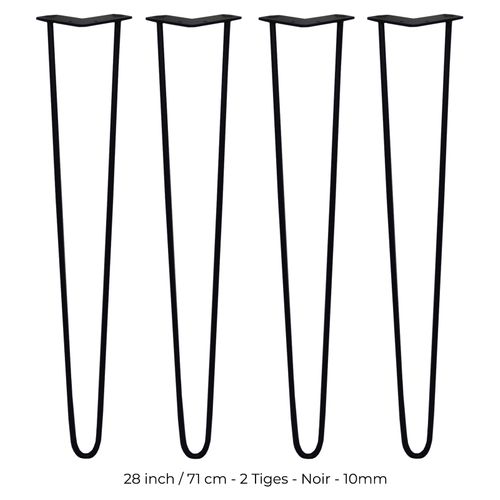 4 Pieds Table En épingle À Cheveux Skiski Legs 71cm Acier Noir 2 Tiges 10mm