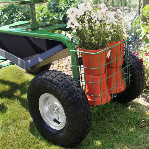 Siège Pour Jardin Robuste Mobile Vert Avec Panier Et Bac À Outils / Gants Gratis