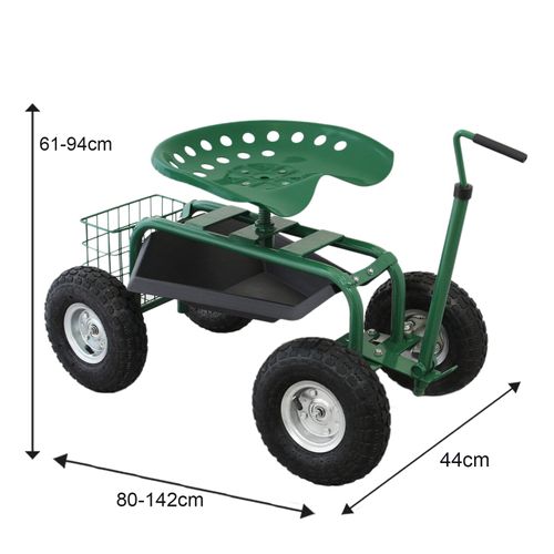 Siège Pour Jardin Robuste Mobile Vert Avec Panier Et Bac À Outils / Gants Gratis