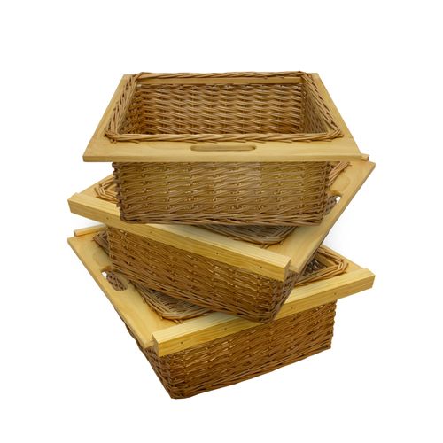 Lot De 3 Paniers De Rangement 600 Mm / 60 Cm Coulissants En Pin Brun Solide