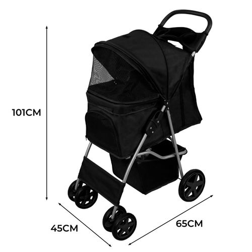 Poussette Noire Pliable Pour Chien Chat Animaux De Compagnie - Max 15kg