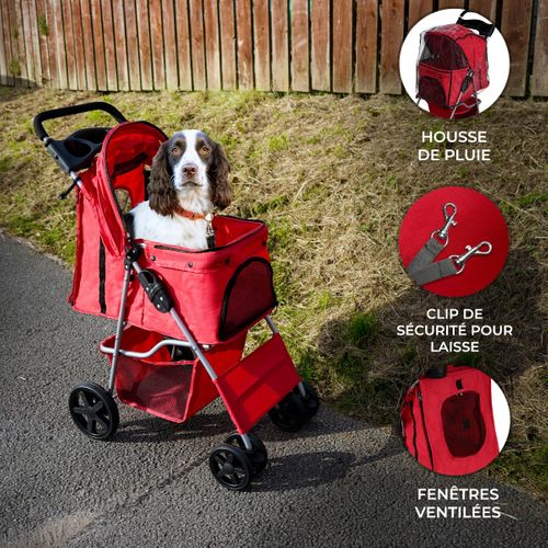 Poussette Rouge Pliable Pour Chien Chat Animaux De Compagnie - Max 15kg
