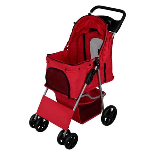 Poussette Rouge Pliable Pour Chien Chat Animaux De Compagnie - Max 15kg