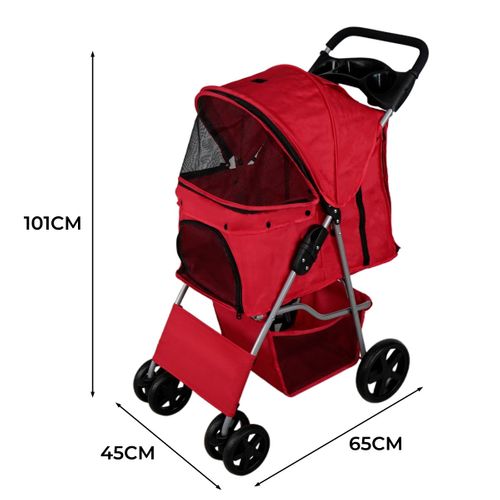 Poussette Rouge Pliable Pour Chien Chat Animaux De Compagnie - Max 15kg