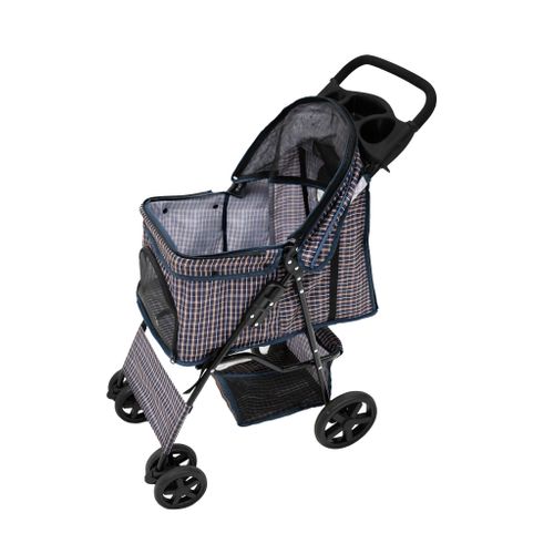 Poussette Pour Animal De Compagnie – Tartan Bleu