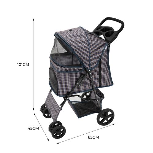 Poussette Pour Animal De Compagnie – Tartan Bleu