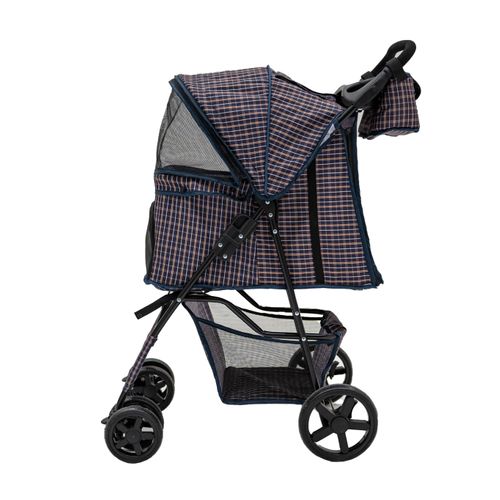 Poussette Pour Animal De Compagnie et Sac Caddy – Tartan Bleu