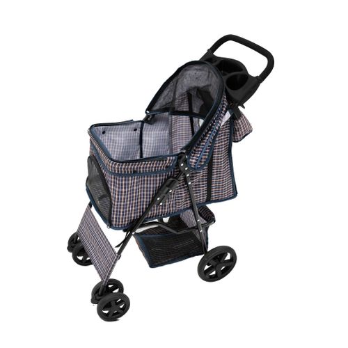 Poussette Pour Animal De Compagnie et Sac Caddy – Tartan Bleu