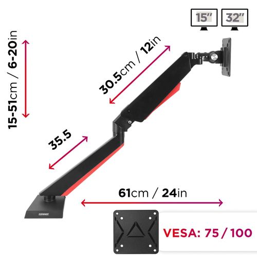 Dmgm5x1 Support De Moniteur - 15-32 Pouces - Lumière D'ambiance LED Rouge - Vesa 75/100 - Bras À Gaz