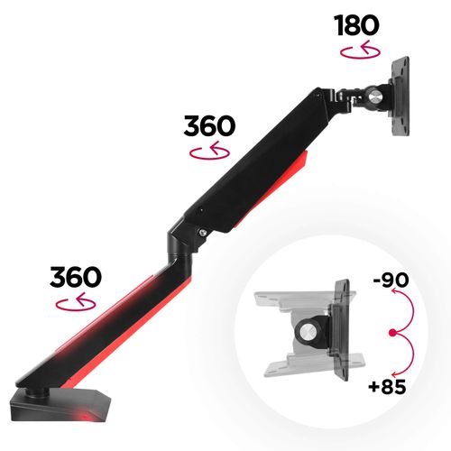 Dmgm5x1 Support De Moniteur - 15-32 Pouces - Lumière D'ambiance LED Rouge - Vesa 75/100 - Bras À Gaz