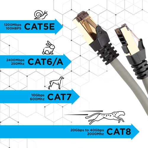 Cat8 Gy Câble Ethernet Gris 0,5 M - Bande Passante 2ghz - Transmission Des Données 40 Gigabits