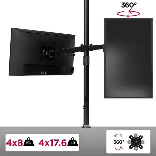 Dmt154 Bras Pour 4 Moniteurs D'ordinateur - Support D'écrans PC Articulé Avec Potence 100 Cm