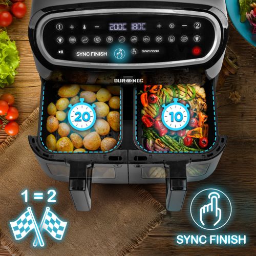 Af24 Friteuse à Air 2400w - Deux Tiroirs De Cuisson De 4.5 Litres - Sync Cook Et Sync Finish