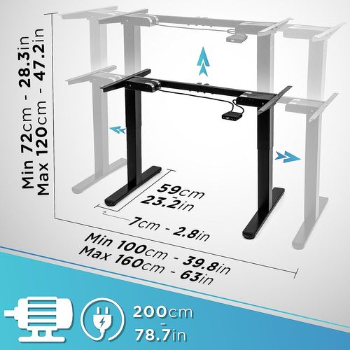Structure De Bureau Assis-debout 72 à 120cm Supporte 80kg Plateau Vendu Séparément Duronic Tm61 Bk
