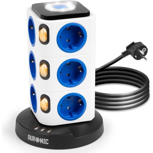 Tour Multiprise 12 Prises 3 Ports USB-a Veilleuse Tactile Parasurtenseur Câble 1,8 M Duronic Et12l