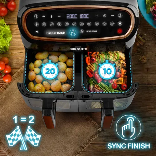 Friteuse à Air Avec 1 Tiroir De 10l Et 2 Tiroirs De 5l Cuisson Préréglés Sans Huile Duronic Af34 Bg