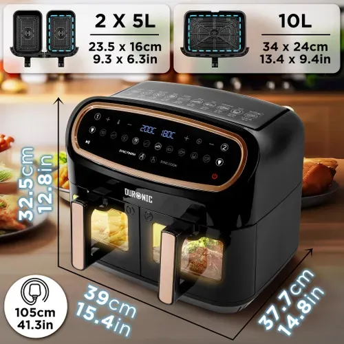 Friteuse à Air Avec 1 Tiroir De 10l Et 2 Tiroirs De 5l Cuisson Préréglés Sans Huile Duronic Af34 Bg