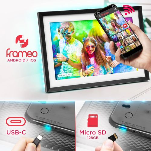 Frameo Pf2a Bk Cadre Photo Numérique Connecté Ecran Tactile 10,1 Pouces Lecteur Photo Vidéo