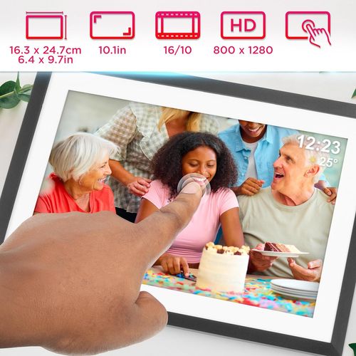Frameo Pf2a Bk Cadre Photo Numérique Connecté Ecran Tactile 10,1 Pouces Lecteur Photo Vidéo