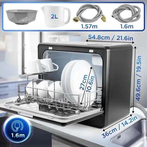 Dw10 Bk Lave-vaisselle De Table 1050w Lave Vaisselle Posable Compact 5 Programmes De Lavage Séchage