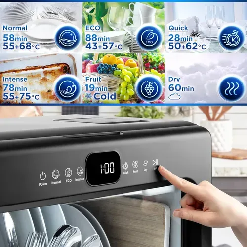 Dw10 Bk Lave-vaisselle De Table 1050w Lave Vaisselle Posable Compact 5 Programmes De Lavage Séchage