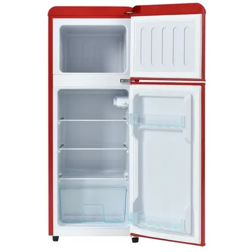 Réfrigérateur Congélateur 2 Portes Vintage Compact 92L Hauteur 101 cm Rouge