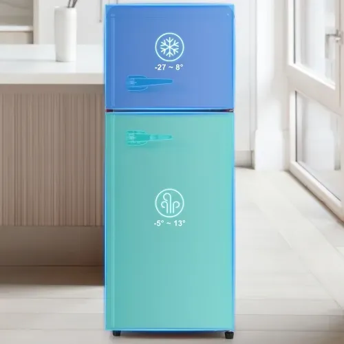 Réfrigérateur Congélateur 2 Portes Vintage Compact 92L Hauteur 101 cm Rouge