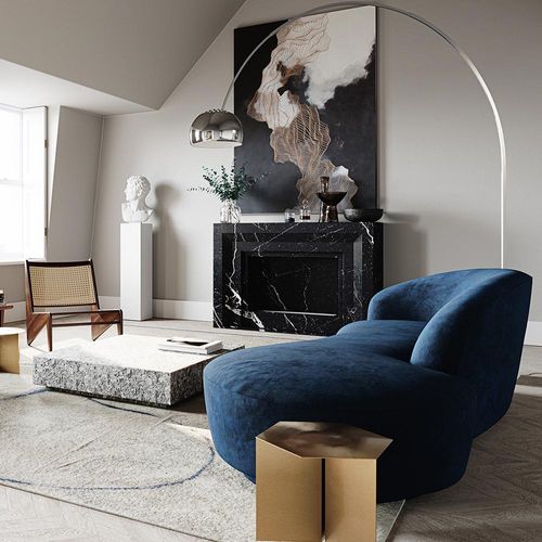 Lampadaire En Métal Arqué Avec Base En Marbre Ronde – Arc Blanc