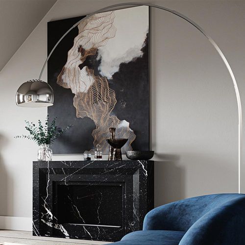 Lampadaire En Métal Arqué Avec Base En Marbre Ronde – Arc Blanc