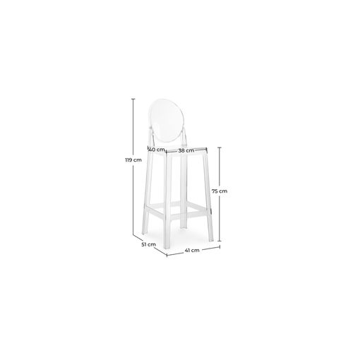Tabouret De Bar Avec Dossier Victoire - 75cm - Design Transparent Gris Transparent