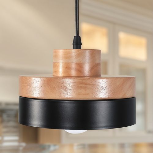 Lampe Suspendue De Scandinave Eigil - Bois Et Métal Noir