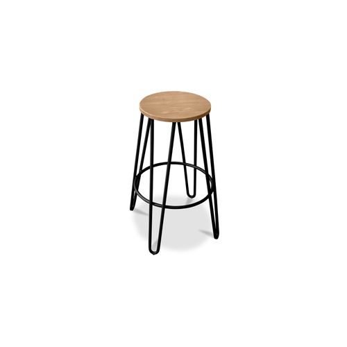 Tabouret De Bar Hairpin 66 Cm - Bois Clair Et Métal Gris Foncé