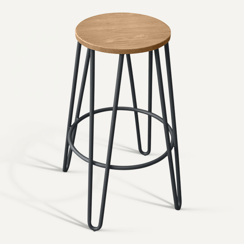 Tabouret De Bar Hairpin 66 Cm - Bois Clair Et Métal Gris Foncé