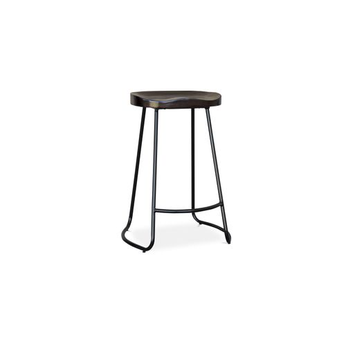 Tabouret De Bar Industriel 66cm Aiyana - Bois Foncé Et Métal Jaune