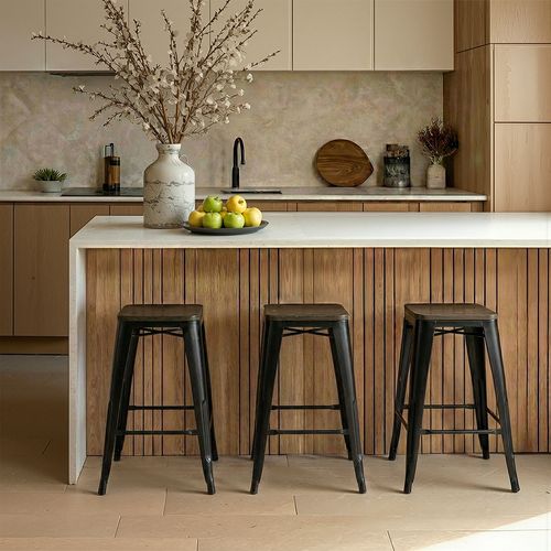 Tabouret De Bar - Design Industriel - Bois Et Acier - 60cm -metalix Vert Pâle