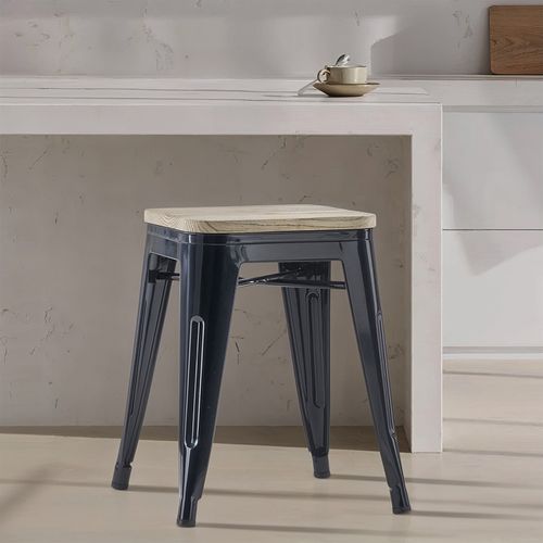 Tabouret Bistrot Metalix - Métal Et Bois Clair - 45cm Violet Pastel