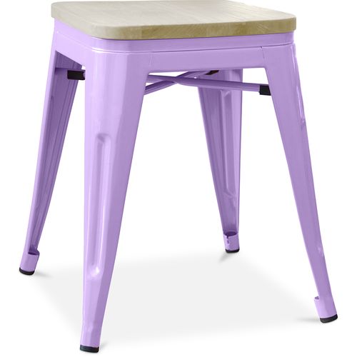 Tabouret Bistrot Metalix - Métal Et Bois Clair - 45cm Violet Pastel