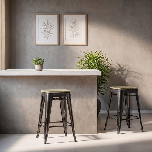 Tabouret Style Bistrot Metalix - 61 Cm - Métal Et Bois Clair Rose