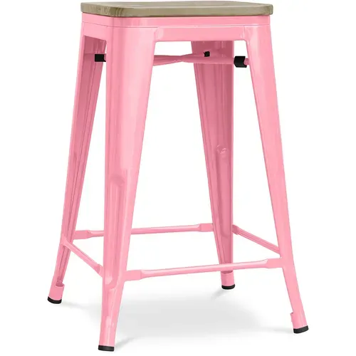 Tabouret Style Bistrot Metalix - 61 Cm - Métal Et Bois Clair Rose