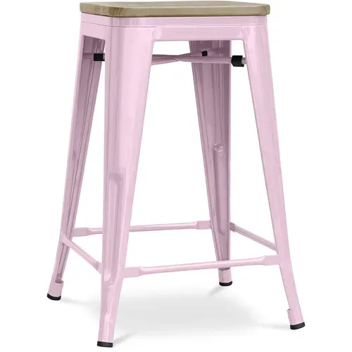 Tabouret Style Bistrot Metalix - 61 Cm - Métal Et Bois Clair Rose Pâle