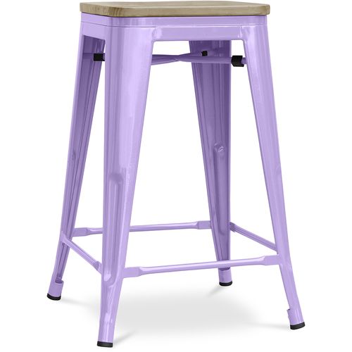 Tabouret Bistrot Metalix - 61 Cm - Métal Et Bois Clair Violet Pastel