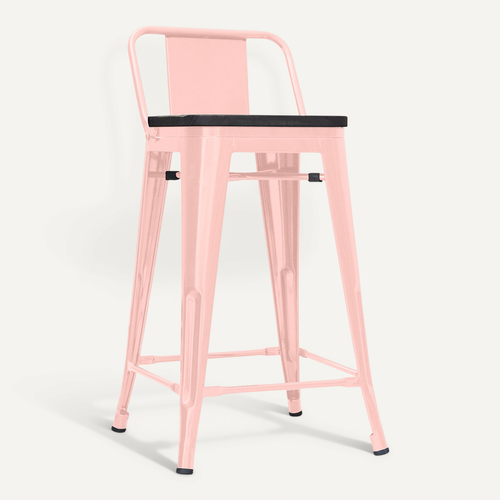 Tabouret De Bar Design Industriel Avec Dossier - Bois Et Acier - 60 Cm - Metalix Orange Pâle